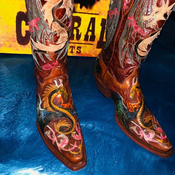 Corral dragon boots  cognac inlay size 9 - Picture 2 of 8